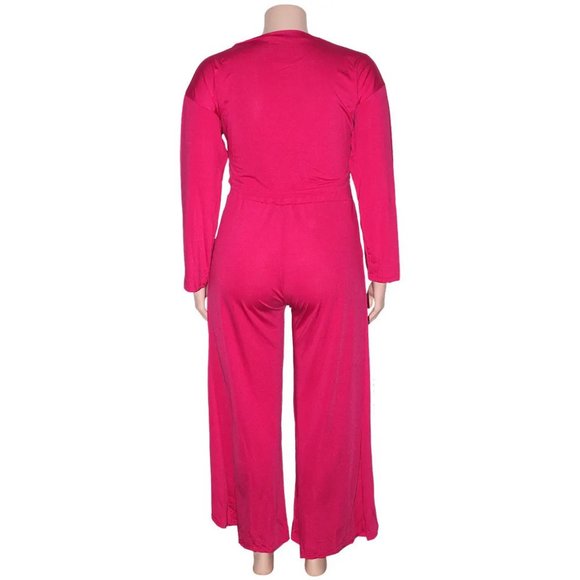 Plus Size Women Solid Color Off-Shoulder Long Sleeve Blouse And Slit Pants suite - Picture 3 of 16